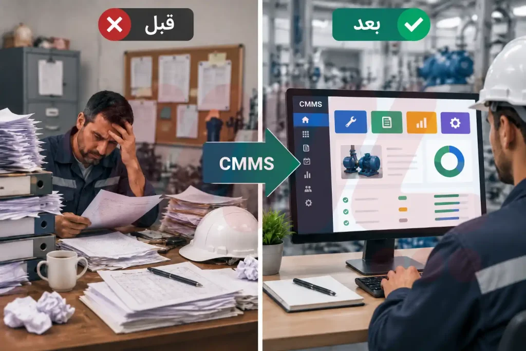 مقایسه وضعیت نگهداری و تعمیرات قبل و بعد از اجرای CMMS
